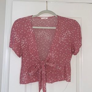PACSUN Pink floral tie blouse